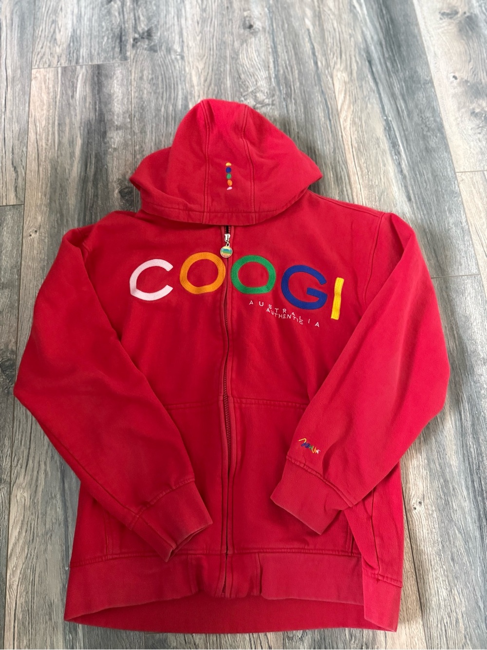 COOGI Red Full-Zip Hoodie with Multicolor Logo